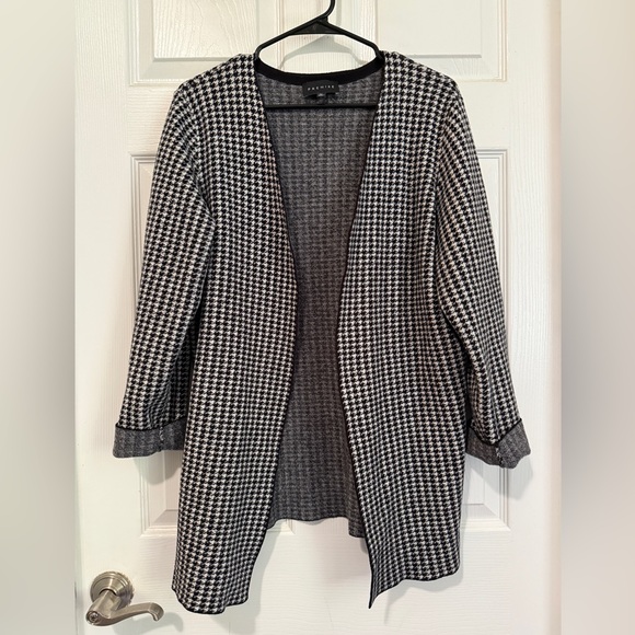 Premise Black and White Houndstooth Knit Cardigan SZ XL Open Front Soft Quality - Picture 1 of 13